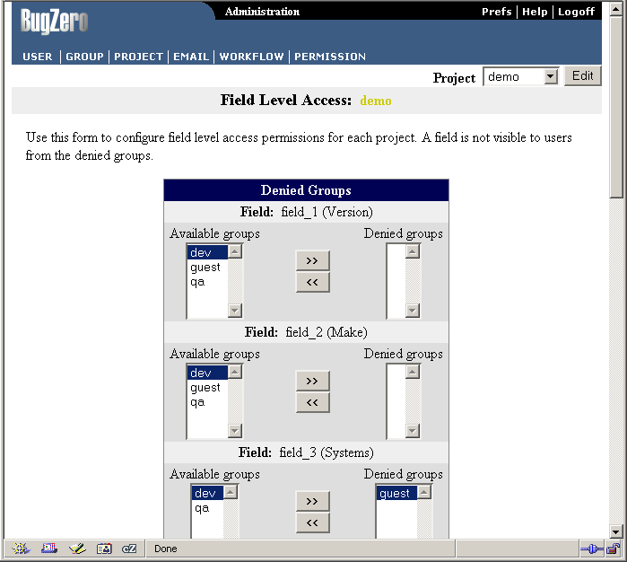 Field level access control based on groups